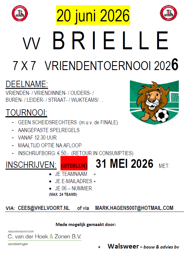 Inschrijving Vriendentoernooi vanaf heden geopend
